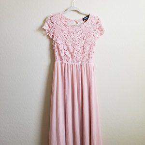 Lulu's The Greatest Blush Pink Lace Maxi Dress M